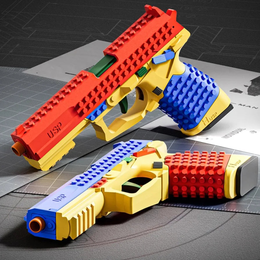 SIG17/USP Building Block Toy Gun Shell Throwing Continuous Firing Airsoft Blowback Empty Hanging Toy Pistol for Outdoor CS Game