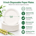 9 Inch Eco Plates 50 Pack, Made from Renewable Sugarcane, BPA-Free and Biodegradable, for Sustainable Parties and Daily Meals