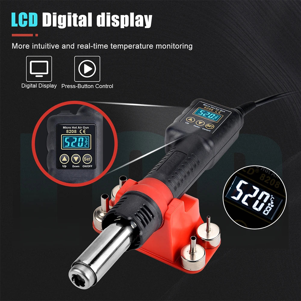 JCD 750W Micro Heat Gun Rework Soldering Air Station LCD Digital Hair Dryer 220V 110V For BGA SMD Hot Air Soldering Tools 8208