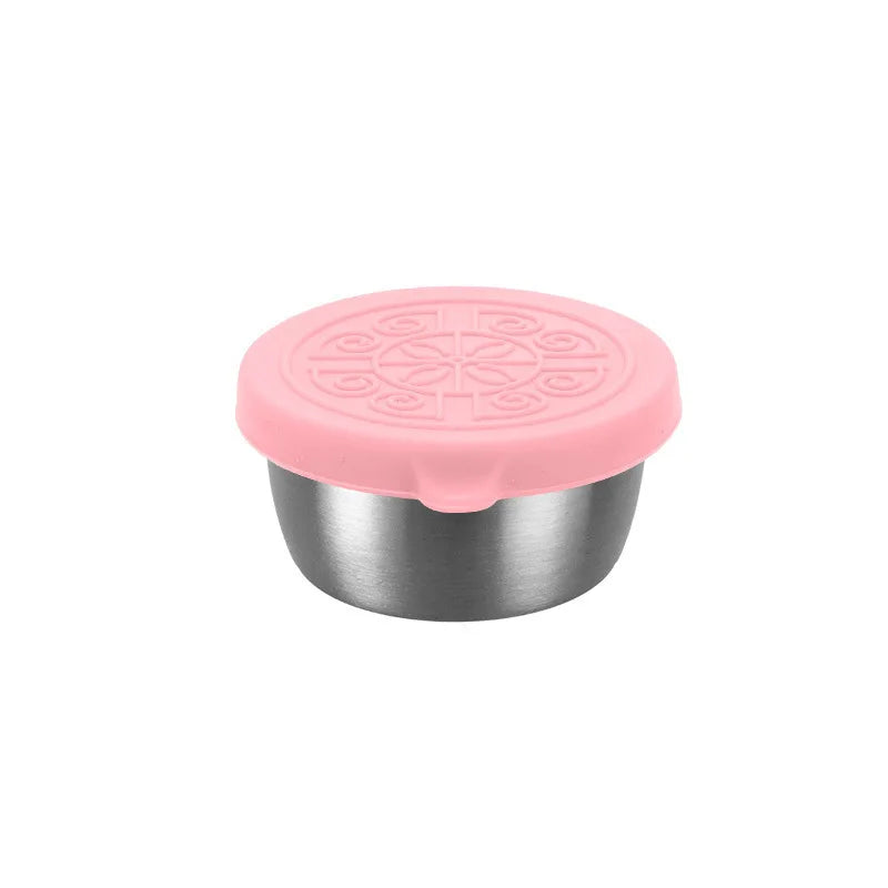 1 stainless steel dipping sauce cup, seasoning dish with leak-proof silicone lid, reusable salad dressing food container