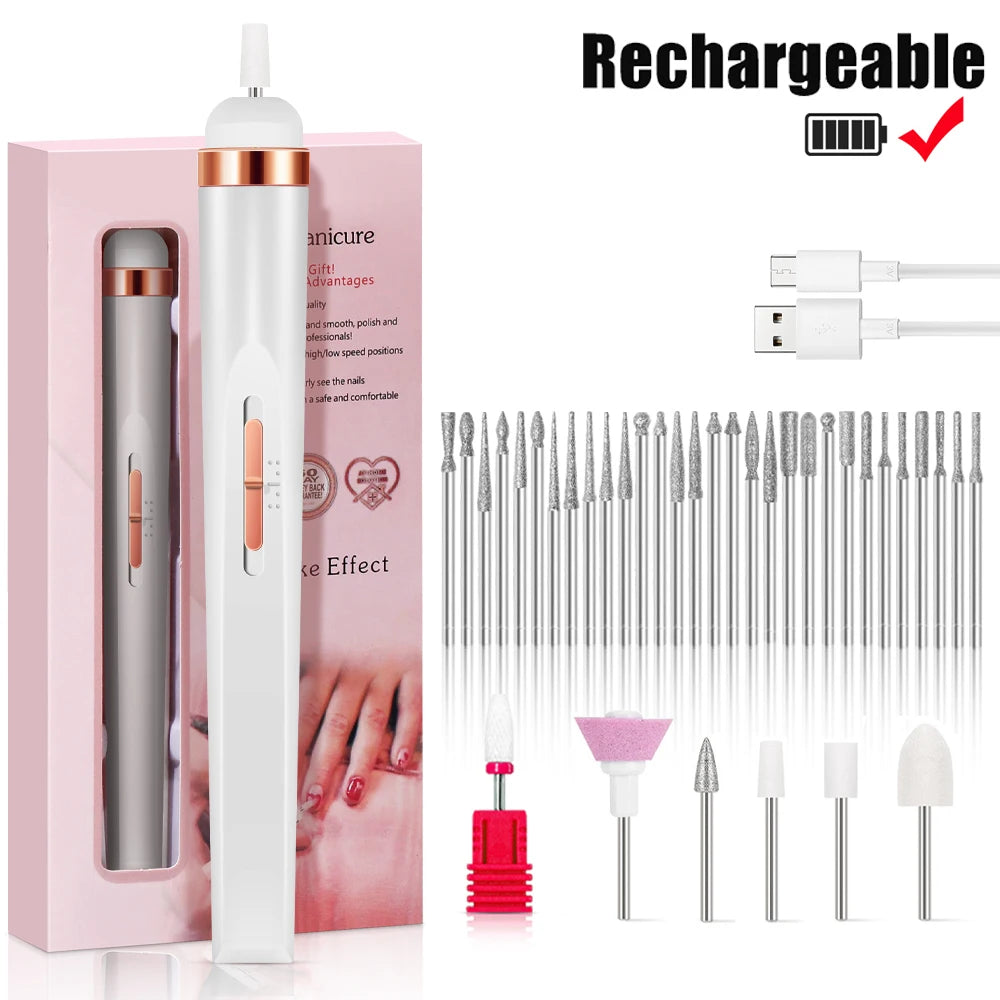 Portable Electric Nail Drill Machine USB Rechargeable Manicure Set for Nail Salon Exfoliation & Polishing for Home Salon