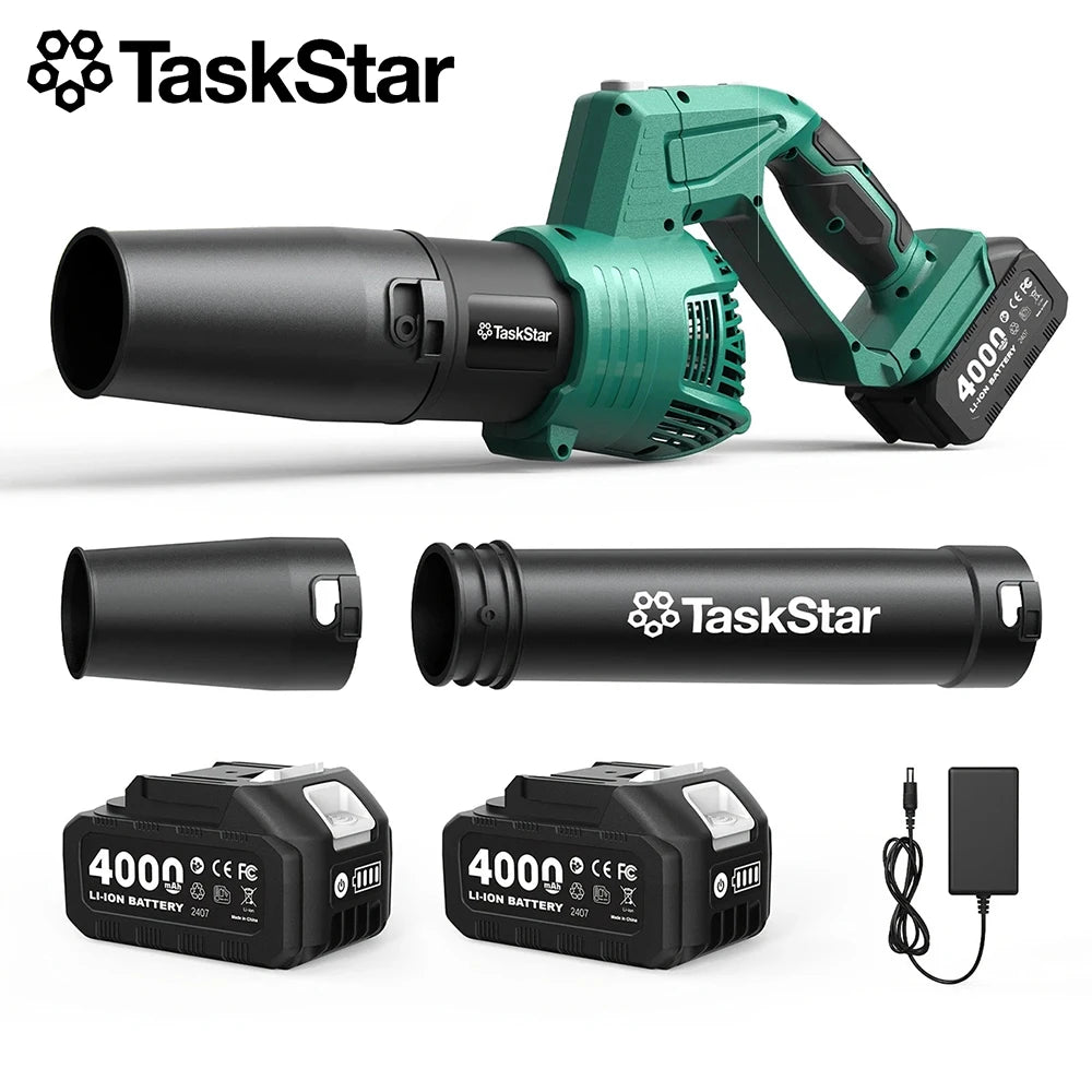 Taskstar Leaf Blower for Lawn 550CFM Electric Cordless Small Blower with Swivel Head, 2*4000mAh Battery & Charger 21V Airblower for Clean Car Patio Yard, Blowing Leaves / Dust Removal