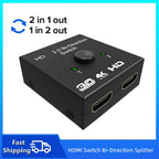 New 4K 3D HDMI-Compatible Switcher Bi-directional 1x2 / 2x1 HDMI-Compatible Adapter Splitter for Laptops PC TV Monitor Projector