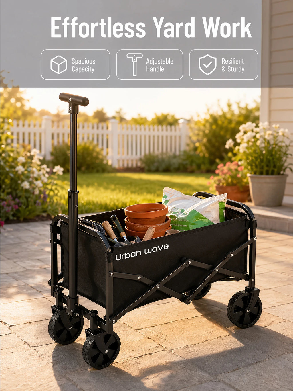 Collapsible Wagon with Wheels, 220 lbs Wagons CartsFoldable Wagon Cart with Flexible Handle, LightweightPortable Folding Utility Grocery Shopping Cart for GrocerySports Garden Camping