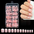 1pc Pink French Short Square Fake Nails 12-Sizes Full Cover Press On Nails Wearable Detachable Finished False Fingertips *TD