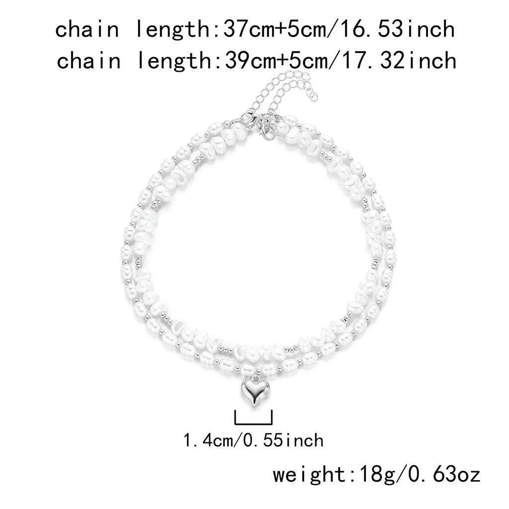 Rinhoo Double Layer Imitation Pearl Choker Necklace for Women Elegant Heart Pendant Necklace Versatile Jewelry Gift