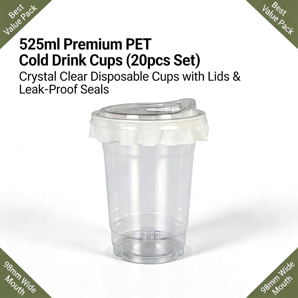 20 PCS PET Cold Drink Cups with Lids Leak-Proof Disposable Clear Plastic Cups for Iced Coffee Bubble Tea Smoothie