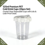20 PCS PET Cold Drink Cups with Lids Leak-Proof Disposable Clear Plastic Cups for Iced Coffee Bubble Tea Smoothie