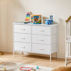 JHK 6 Fabric Drawers Nightstand For Bedroom Bedside Sofa Table With Storage Closet Chest Clothes Display Cabinet Furniture