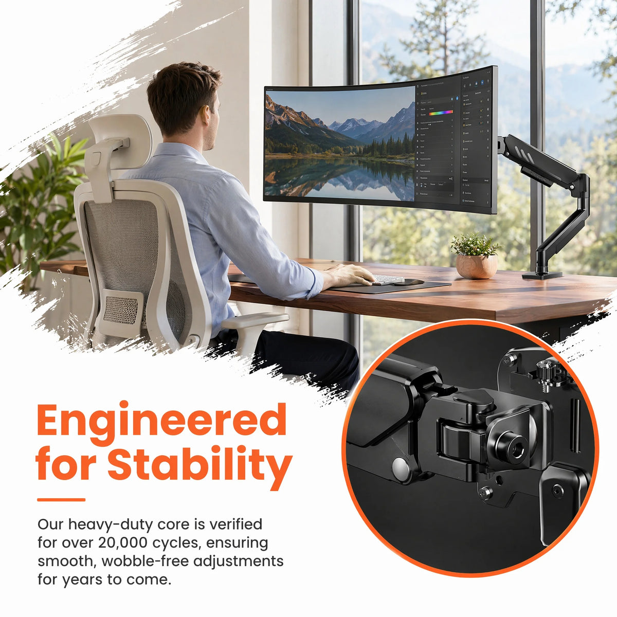 Single Monitor Arm 13-34 Inch, Adjustable Gas Spring Arm, Monitor Desk Mount for 4.4-19lbs, VESA 75/100mm with C-Clamp/Grommet Base, Ergonomic Stand for Work/Gaming