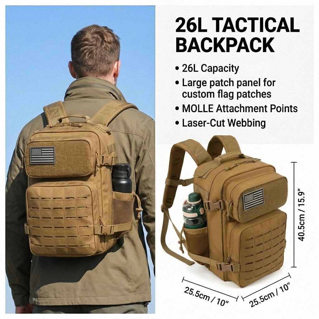 26L Tactical Backpack Men Women MOLLE Outdoor Survival Fitness Hiking Rucksack With Dual Double Cup Holders Camping