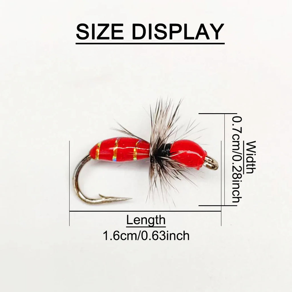 10Pcs-Dry Flies Artificial Bait Fly Fishing Flies Red Griffith Ant Nymph Bait for Trout/carp Fishing Artificial (with Flies Box)