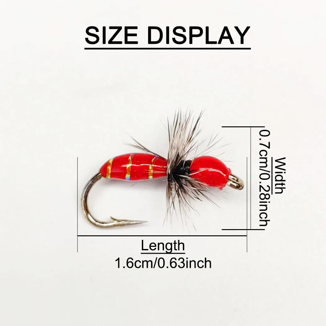 10Pcs-Dry Flies Artificial Bait Fly Fishing Flies Red Griffith Ant Nymph Bait for Trout/carp Fishing Artificial (with Flies Box)