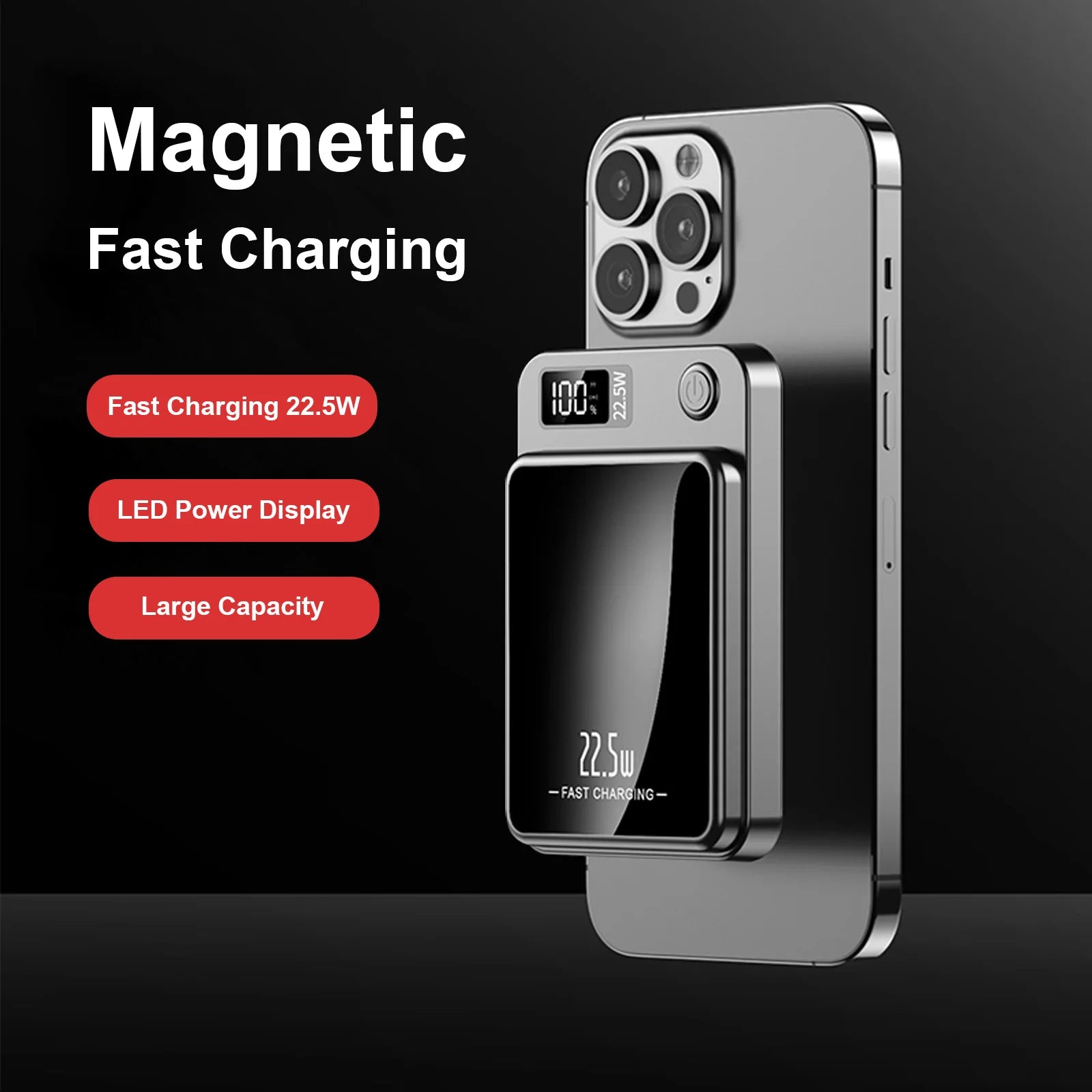 2-in-1 Wireless Magnetic Power Bank Fast Charging Portable PD 22.5W 10000mAh LED Power Display for iPhone 17/16/15/14 Samsung