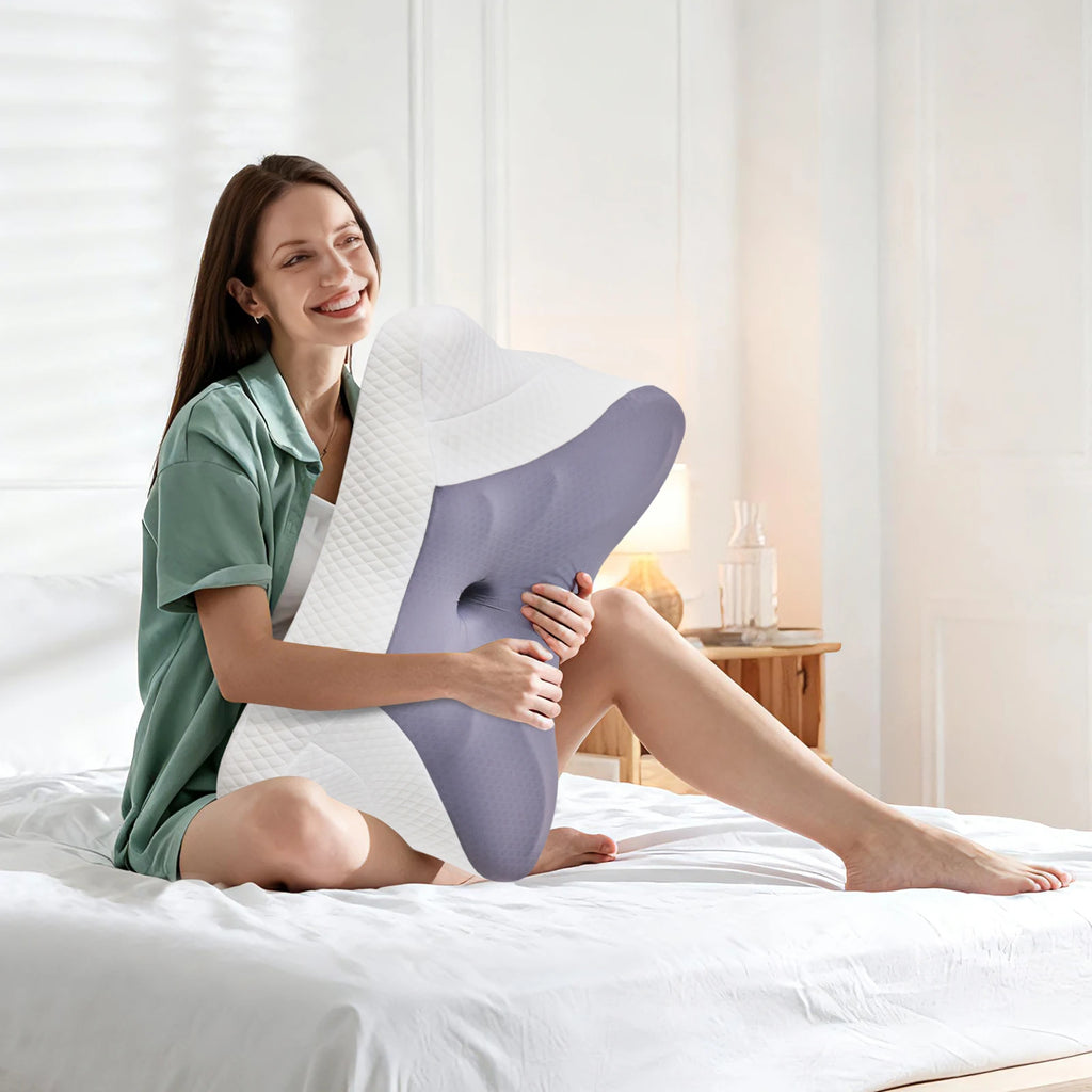 JHK King Size Ergonomic Memory Foam Bed Pillow with Cooling Pillowcase Cervical Contour Pillows For Back Stomach Sleepers