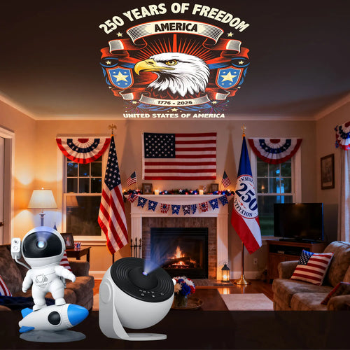 19-in-1 Galaxy Projector Starry Sky Night Light, 360° Rotate Planetarium Lamp with Independence Day Film Discs, LED Star Projector for Bedroom Home Decor, July 4th Patriotic Party Light, Kids Adults Gift, Timed & Adjustable