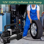 12V 150PSI Car Bicycle Motorcycle Electric Tire Inflator Air Pump Air Compressor Dual Cylinder Inflatable Tools With LED Light