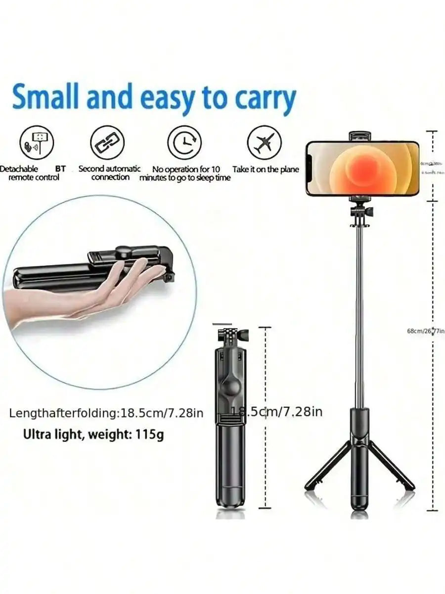 S03 Wireless Selfie Stick With Detachable Remote, 360° Rotation And Extendable Tripod, Handheld Stabilizer For Live Streaming, Suitable For Smartphones, Selfie/Recording/Photography/Live/Vlogging