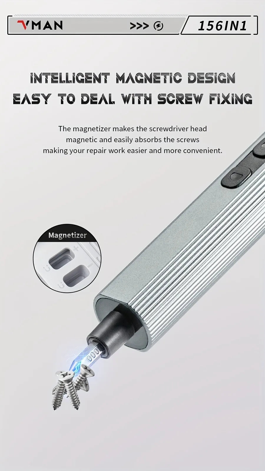 VMAN 156-in-1 Mini Electric Screwdriver Set Precision Repair Tools with Magnetic Phillips Screw Driver Bits for iPhone PC Watch Camera
