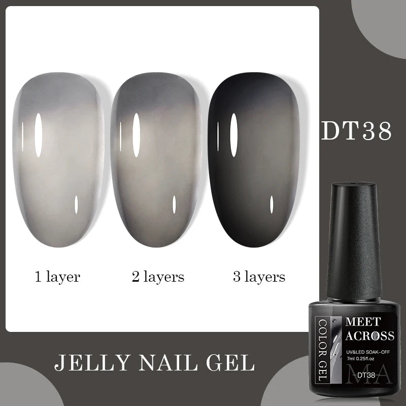MEET ACROSS 7ml Cheese Glitter Sequins Gel Shimmer Candy Color Semi Permanent UV LED Gel For Nails Nail Art Hybrid Varnishes