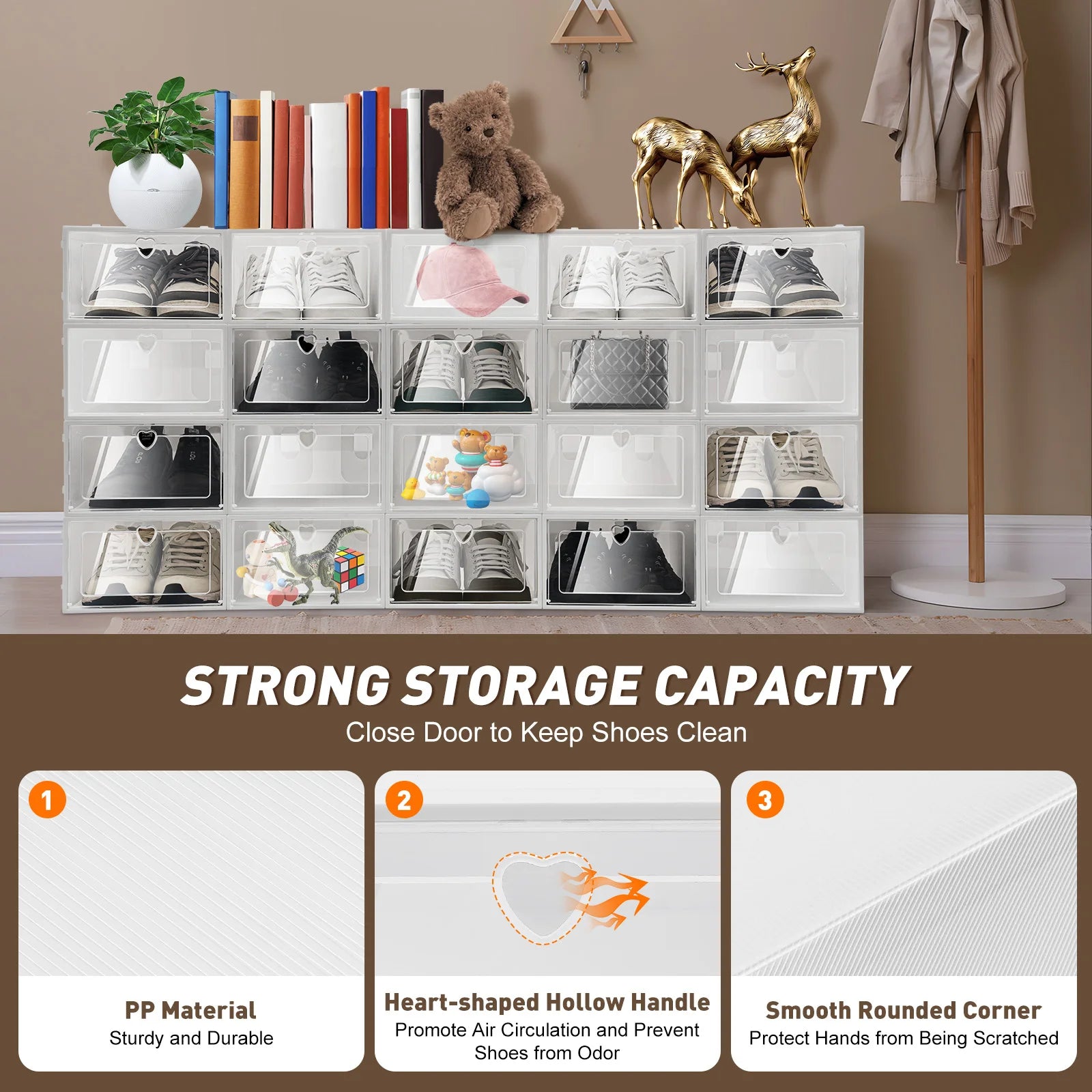 20Pcs Foldable Flip Shoe Storage Boxes Clear Plastic Shoes Case Shoe Organizer Dustproof, 33*23*14cm
