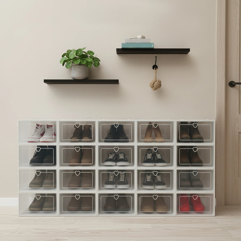 20Pcs Foldable Flip Shoe Storage Boxes Clear Plastic Shoes Case Shoe Organizer Dustproof, 33*23*14cm