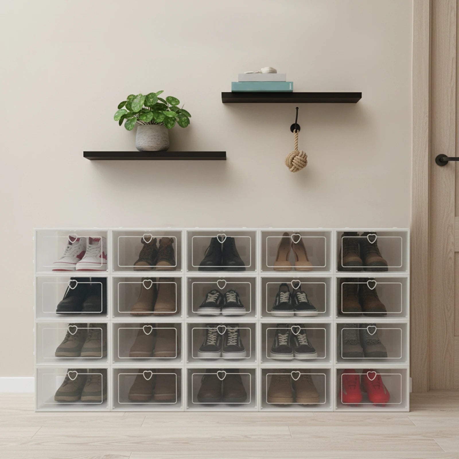 20Pcs Foldable Flip Shoe Storage Boxes Clear Plastic Shoes Case Shoe Organizer Dustproof, 33*23*14cm