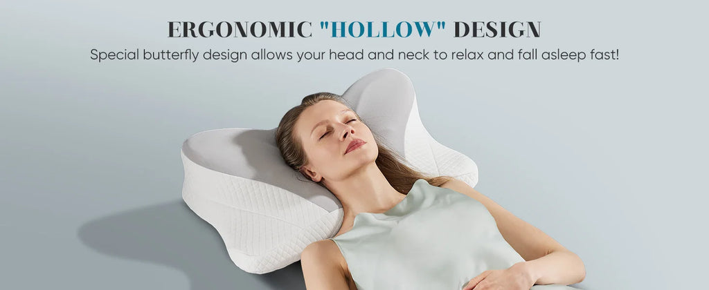 JHK King Size Ergonomic Memory Foam Bed Pillow with Cooling Pillowcase Cervical Contour Pillows For Back Stomach Sleepers