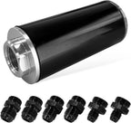 High Flow Inline Fuel Filter 100 Micron Cleanable 6AN 8AN 10AN Adapter Universal