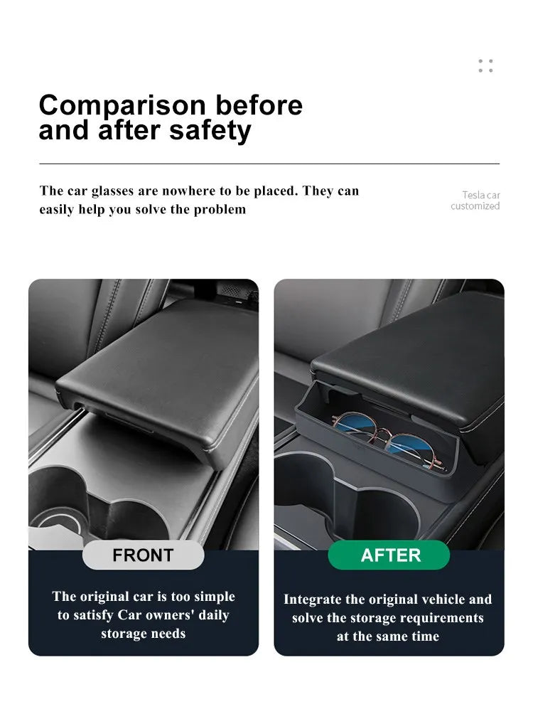 For Tesla Model 3 Model Y Accessories 2023 Central Control Armrest Box Phone Pocket Car Glasses Case Storage Tray Auto Parts