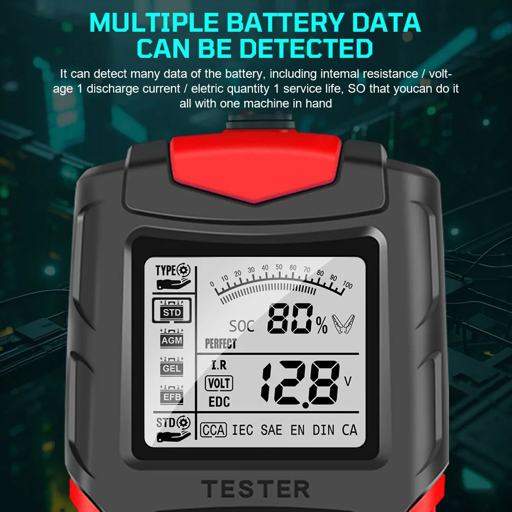 Car Motorcycle Battery Tester 12V 24V Smart Battery Checker Analyzer Test Repair Tools Auto Accessories Universal Lead Acid for RV Truck ATV
