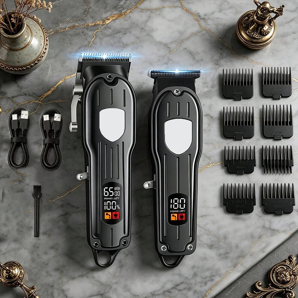 Professional Hair Clipper and Trimmer Set Rechargeable Electric Haircut Machine with LCD Display Barber Shears Grooming Kit for Men,Holiday Gift For Men