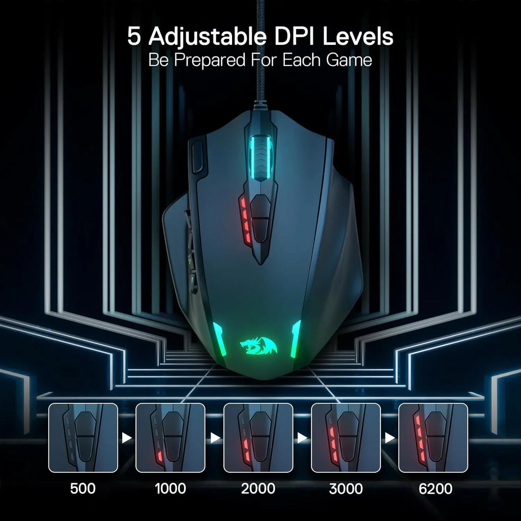 Redragon M908 RGB Backlight LED USB Wired Gaming Mouse 18 Programmable Mouse Buttons 12400 DPI