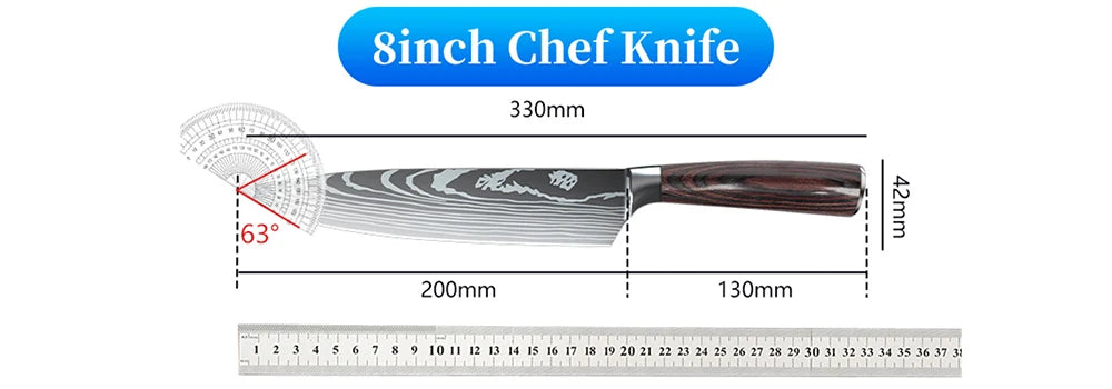 9 Types of Stainless Steel Kitchen Knife, Japanese Chef Knife, Meat Cleaver, Santoku, Bread, Boning, Slicing, Fruit Knife with Gift Box
