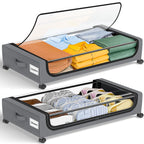 Under Bed Storage With Wheels, 2-Pack 48L Each Under The Bed Storage Containers With Clear Lids & Label, Underbed Storage Bins