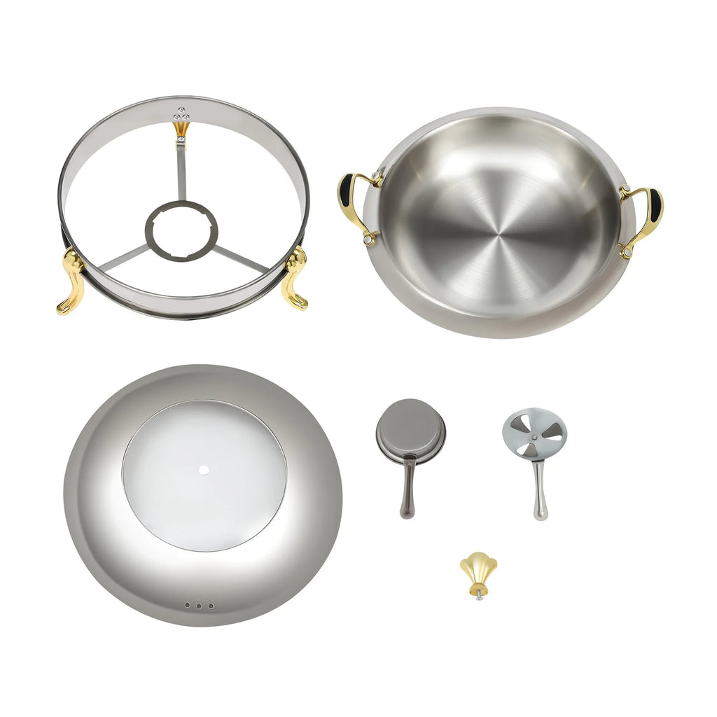Round Gold Chafing Dish for Buffet 2.64QT Stainless Steel Food Warmer w/ Lid & Handle, Buffet Warmer Chafers  for Parties, Weddings, Catering