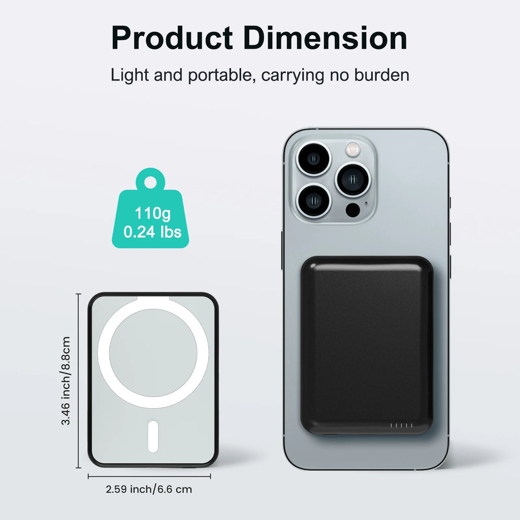 Magnetic Power Bank Portable 5000mAh Wireless Charger 20W With USB-C Cable For IPhone 16/15/14/13/12 Pro/Pro Max/Plus/Mini