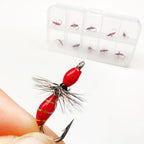 10Pcs-Dry Flies Artificial Bait Fly Fishing Flies Red Griffith Ant Nymph Bait for Trout/carp Fishing Artificial (with Flies Box)
