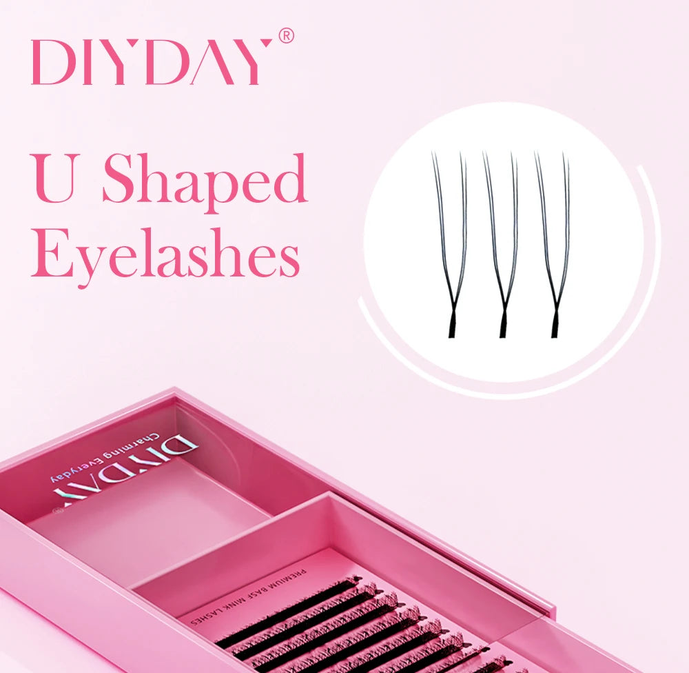 DIYDAY U-shaped YY Eyelash Extension Premium PBT Double Layer U-Shaped YY Lashes Ultra Soft Featherlight False Mink UY Eyelashes