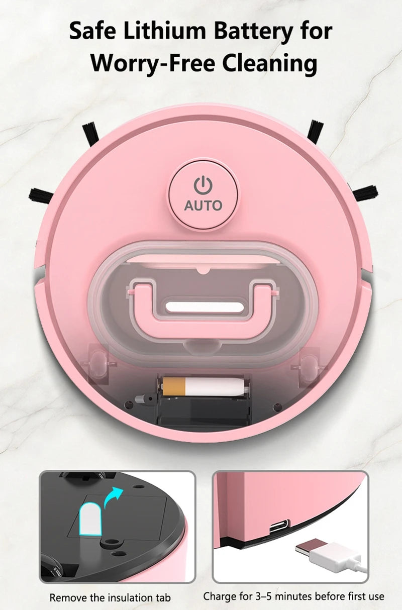 New 3‑in‑1 Automatic Sweeping Robot Mute Ultra Thin USB Rechargeable Vacuum Cleaner Dust Box For Home Hard Floor Cleaning Tasks