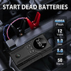 Jump Starter with Air Compressor, 4000A 150PSI Battery Jumper Starter Portable (9.0 Gas/8.0L Diesel)