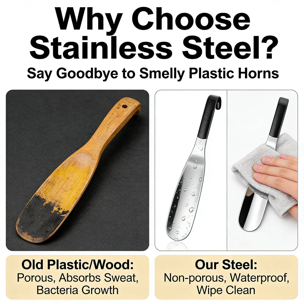 Long Handle Shoe Horn Set of 2, 13 & 16 Inch, High Quality Metal with Ergonomic Handle, Makes Putting on Shoes Effortless