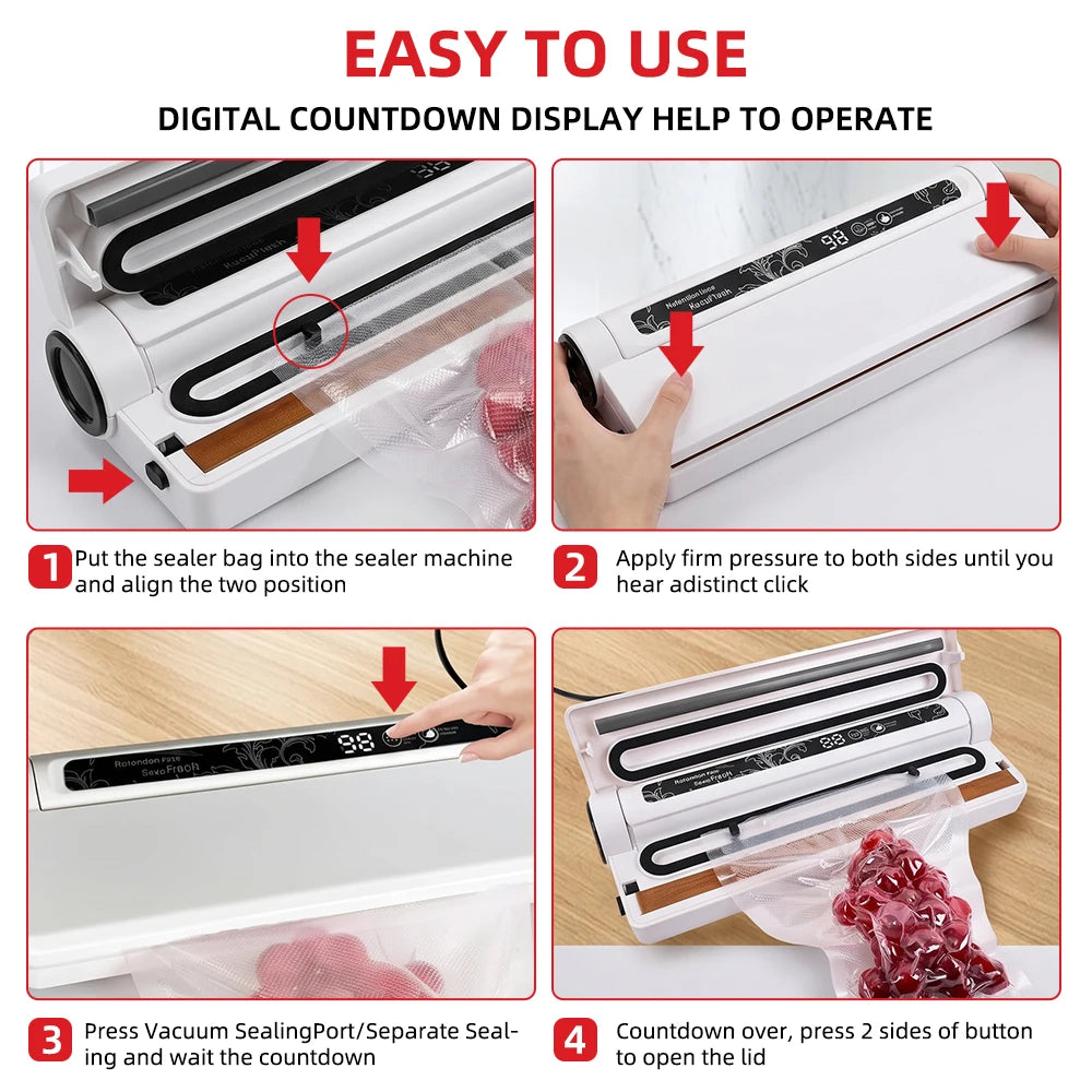 120W High Power Vacuum Sealer 95KPA Strong Suction Digital Countdown Dry & Wet Food Sealer Machine with 20pcs Bags for Home Refrigerator Sous Vide Cooking