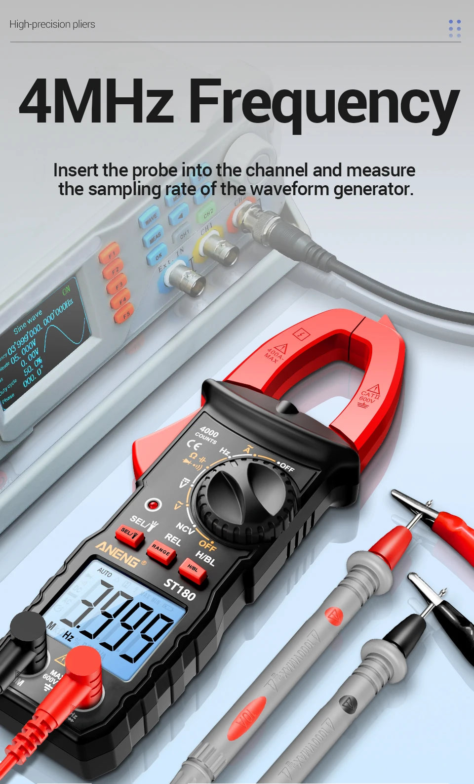 ANENG ST180 Digital Clamp Meter 4000 Counts Multimeter AC Current NCV Capacitance Resistance Frequency Tester Measurement Tool