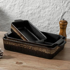 3-Piece Bakeware Set, 20x30 cm Casserole Pan, Cooking and Baking Dinnerware, Black Stripe Design