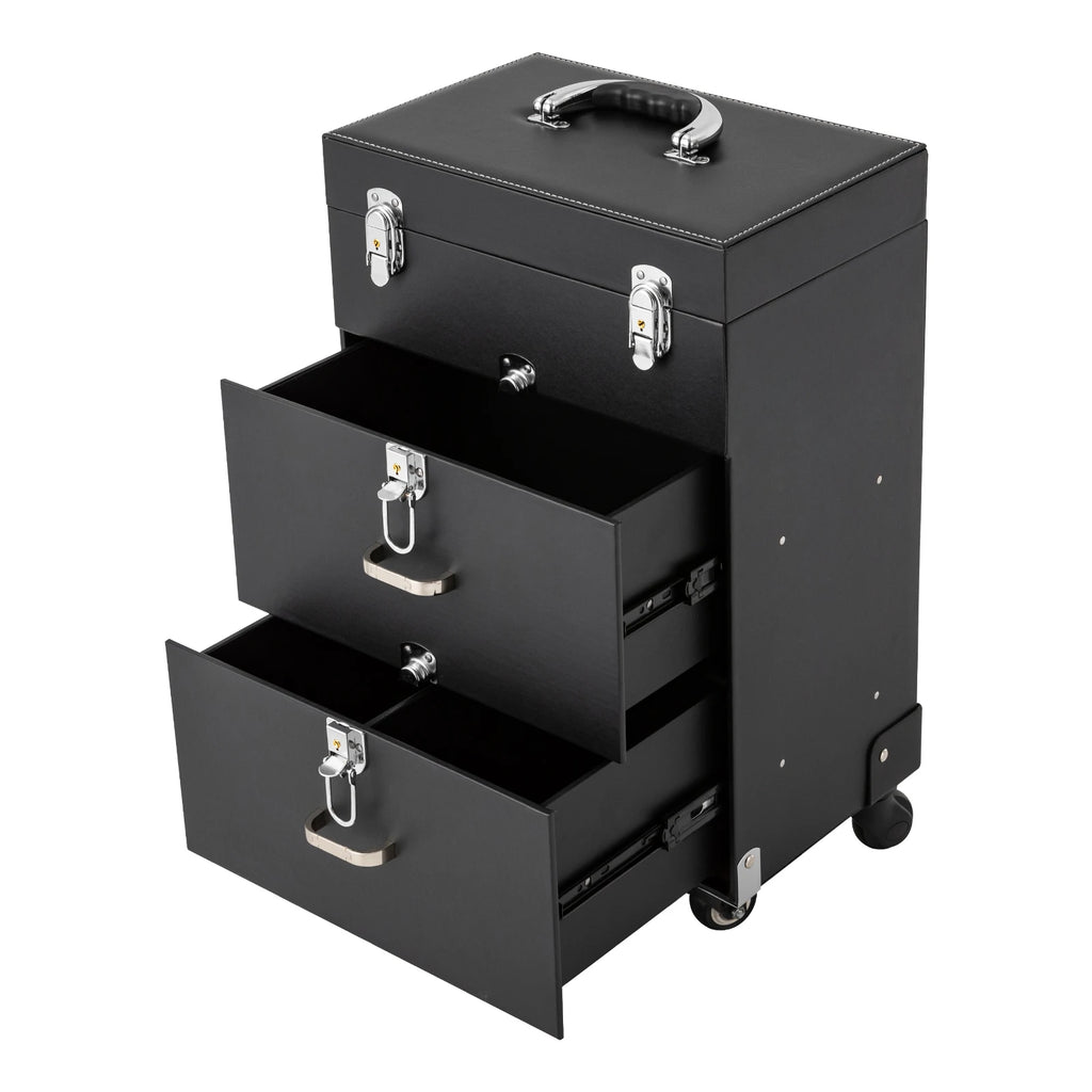 Rolling Makeup Train Case with Wheels, Professional Cosmetic Trolley Lockable Storage, 3-Layer Large Capacity Travel Organizer