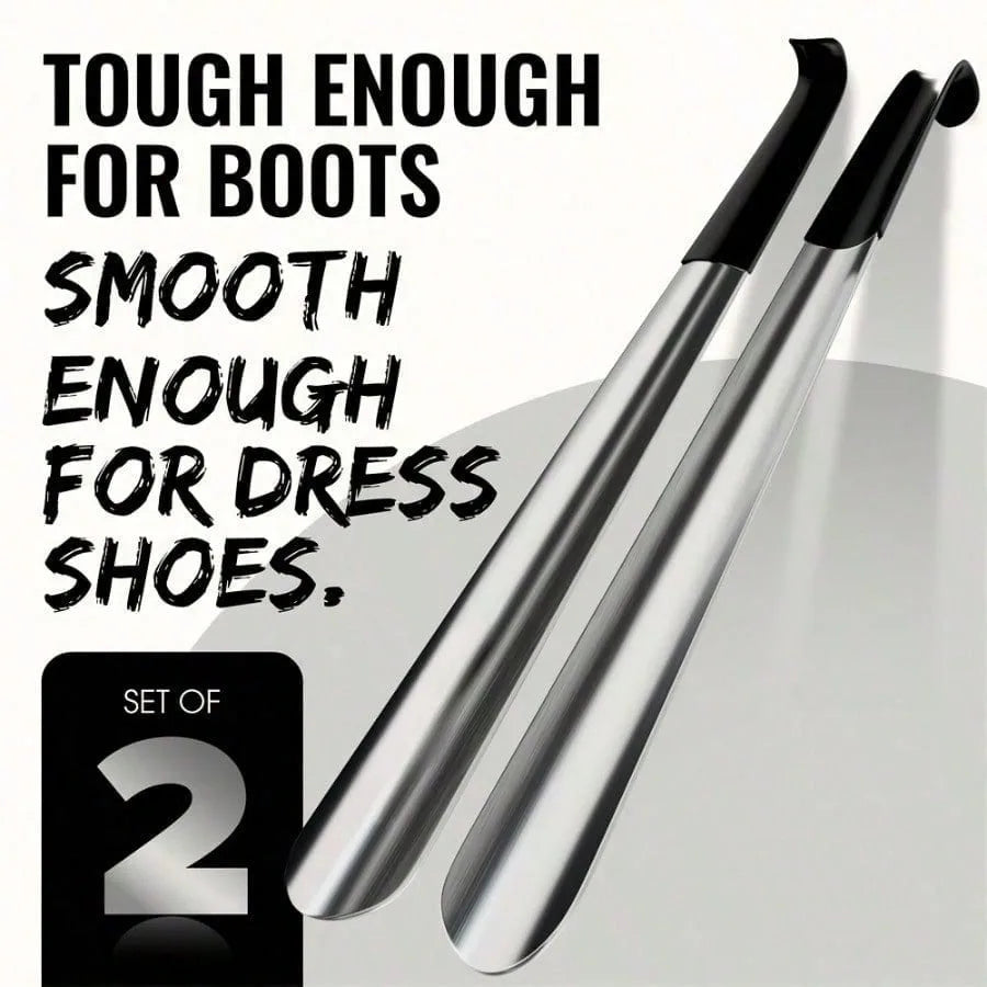 Long Handle Shoe Horn Set of 2, 13 & 16 Inch, High Quality Metal with Ergonomic Handle, Makes Putting on Shoes Effortless