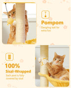 Flower Cat Tree with Sisal Scratching Post Large Hammock Soft Top Perch Small Cat Tower for Indoor Cute Cat Scratcher Kitten Toy