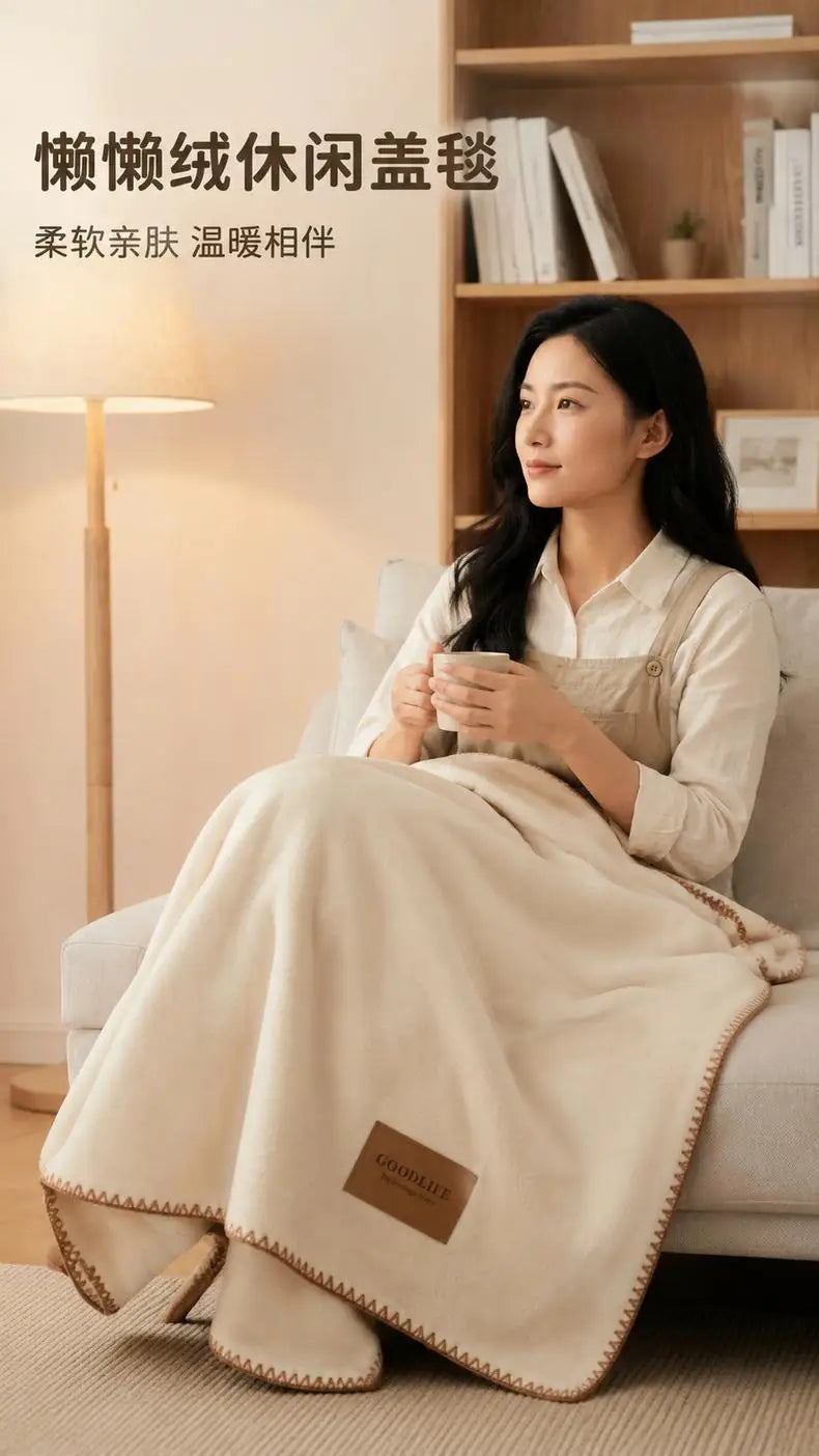 Fall Winter Simple Solid Artificial Lambswool Blanket Thickened Warm Multi-functional Blankets Soft Skin-friendly Cozy Blanket