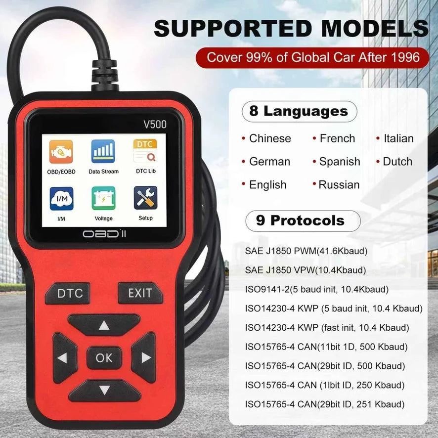 V500 OBD2 Scanner Auto Car Diagnostic Tool with Color Screen Code Reader And ECU Health Inspection Functionality
